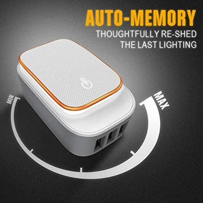 LDNIO A3305 3.4A 3 USB Interfaces Travel Charger Mobile Phone Charger, Support Touch LED Night Light, EU Plug,, Type-C / USB-C, Micro USB, 8 Pin