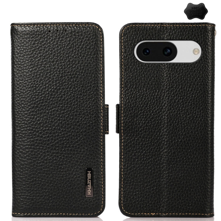 KHAZNEH Side-Magnetic Litchi Genuine Leather RFID Phone Case, For Google Pixel 9, For Google Pixel 8a