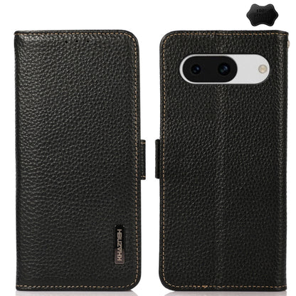 KHAZNEH Side-Magnetic Litchi Genuine Leather RFID Phone Case, For Google Pixel 9, For Google Pixel 8a