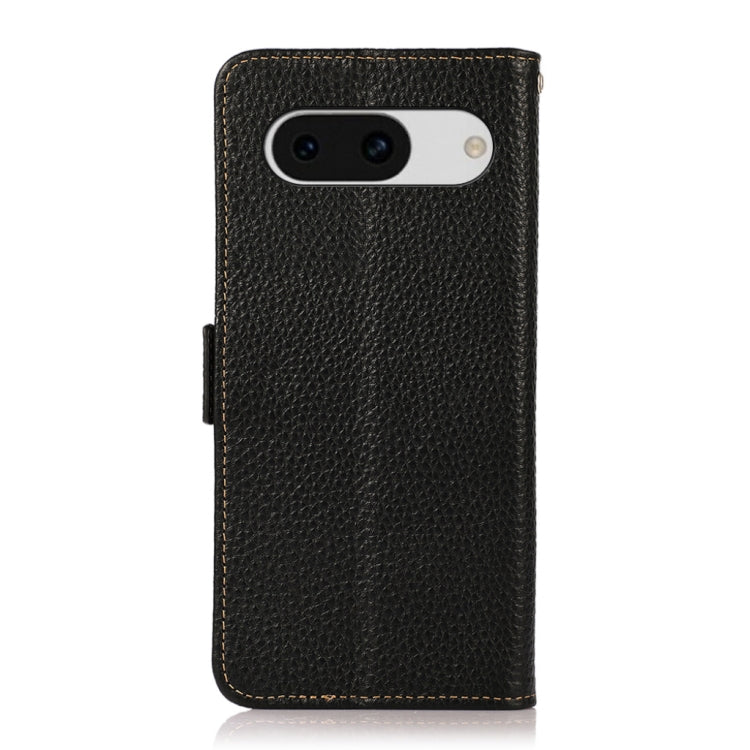 KHAZNEH Side-Magnetic Litchi Genuine Leather RFID Phone Case, For Google Pixel 8a