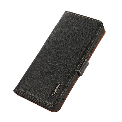 KHAZNEH Side-Magnetic Litchi Genuine Leather RFID Phone Case, For Google Pixel 8a