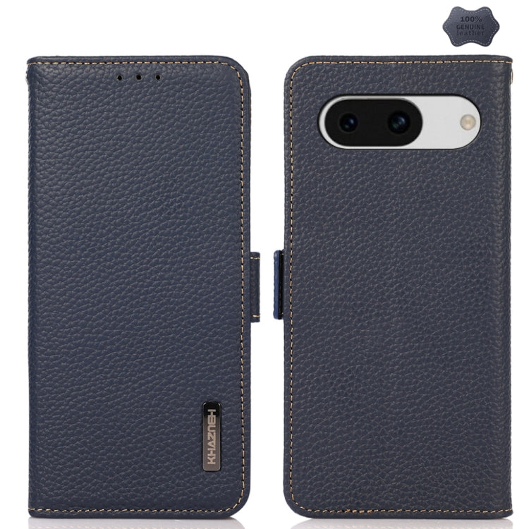 KHAZNEH Side-Magnetic Litchi Genuine Leather RFID Phone Case, For Google Pixel 9, For Google Pixel 8a