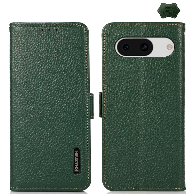 KHAZNEH Side-Magnetic Litchi Genuine Leather RFID Phone Case, For Google Pixel 9, For Google Pixel 8a