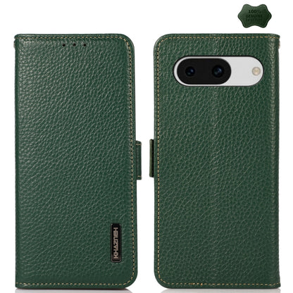 KHAZNEH Side-Magnetic Litchi Genuine Leather RFID Phone Case, For Google Pixel 9, For Google Pixel 8a