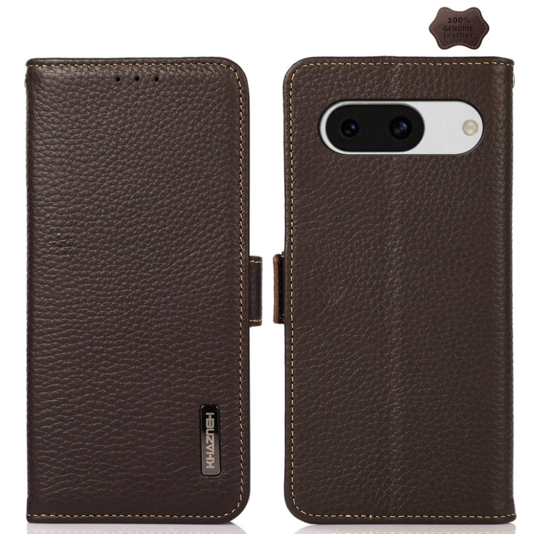 KHAZNEH Side-Magnetic Litchi Genuine Leather RFID Phone Case, For Google Pixel 9, For Google Pixel 8a
