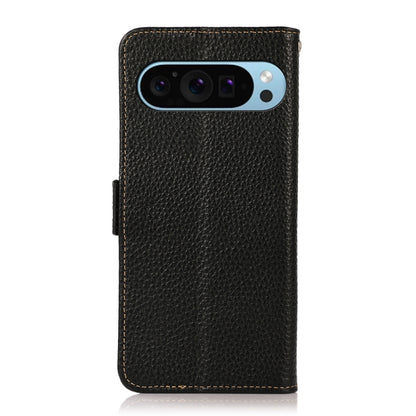 KHAZNEH Side-Magnetic Litchi Genuine Leather RFID Phone Case, For Google Pixel 9, For Google Pixel 8a