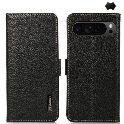 KHAZNEH Side-Magnetic Litchi Genuine Leather RFID Phone Case