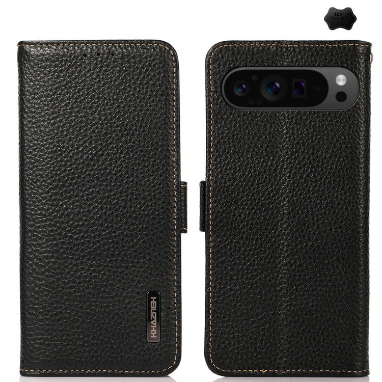 KHAZNEH Side-Magnetic Litchi Genuine Leather RFID Phone Case, For Google Pixel 11 Pro XL, For Google Pixel 11 Pro / 11, For Google Pixel 10a, For Google Pixel 9a, For Google Pixel 9 Pro, For Google Pixel 9