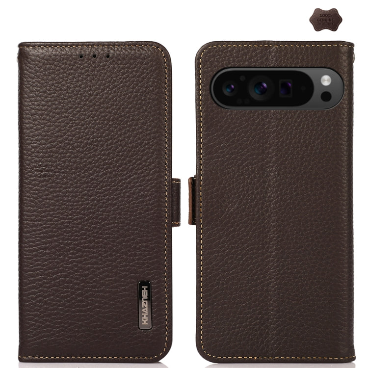 KHAZNEH Side-Magnetic Litchi Genuine Leather RFID Phone Case