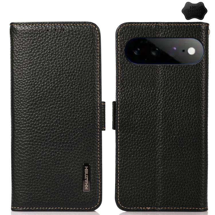KHAZNEH Side-Magnetic Litchi Genuine Leather RFID Phone Case, For Google Pixel 11 Pro XL, For Google Pixel 11 Pro / 11, For Google Pixel 10a, For Google Pixel 9a, For Google Pixel 9 Pro, For Google Pixel 9