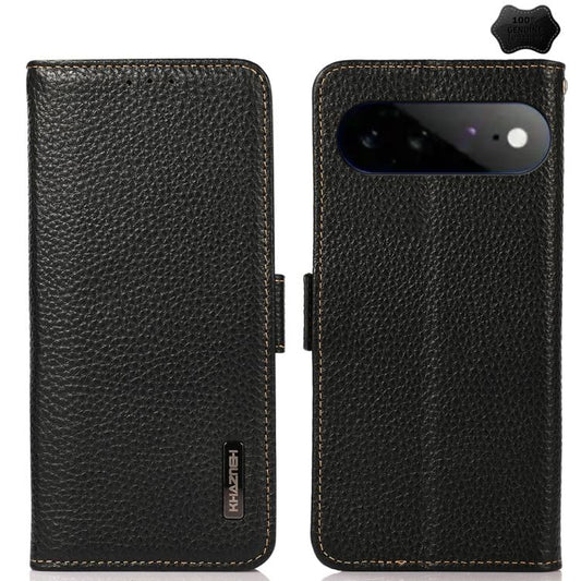 KHAZNEH Side-Magnetic Litchi Genuine Leather RFID Phone Case, For Google Pixel 11 Pro XL, For Google Pixel 11 Pro / 11, For Google Pixel 10a, For Google Pixel 9a, For Google Pixel 9 Pro, For Google Pixel 9