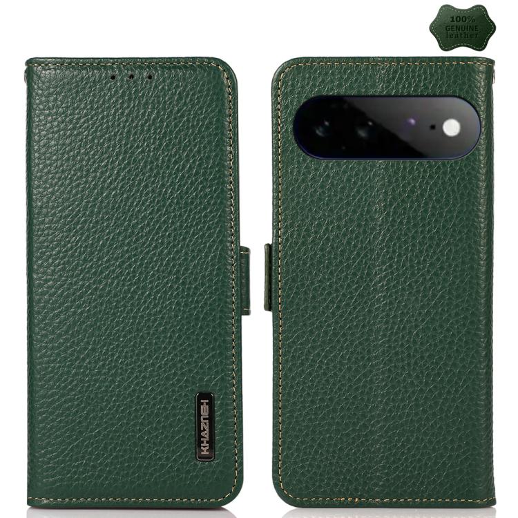 KHAZNEH Side-Magnetic Litchi Genuine Leather RFID Phone Case, For Google Pixel 11 Pro XL, For Google Pixel 11 Pro / 11, For Google Pixel 10a, For Google Pixel 9a, For Google Pixel 9 Pro, For Google Pixel 9