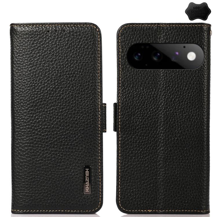KHAZNEH Side-Magnetic Litchi Genuine Leather RFID Phone Case, For Google Pixel 11 Pro XL, For Google Pixel 11 Pro / 11, For Google Pixel 10a, For Google Pixel 9a, For Google Pixel 9 Pro, For Google Pixel 9