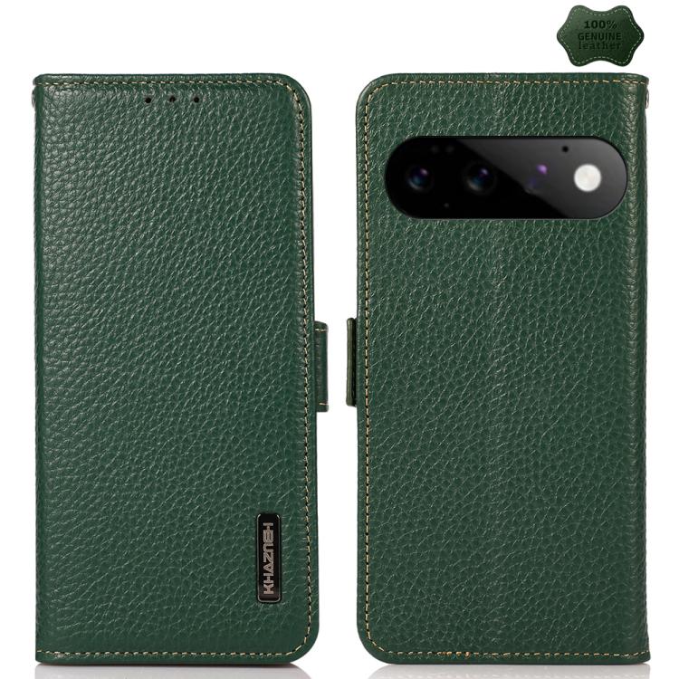 KHAZNEH Side-Magnetic Litchi Genuine Leather RFID Phone Case, For Google Pixel 11 Pro XL, For Google Pixel 11 Pro / 11, For Google Pixel 10a, For Google Pixel 9a, For Google Pixel 9 Pro, For Google Pixel 9