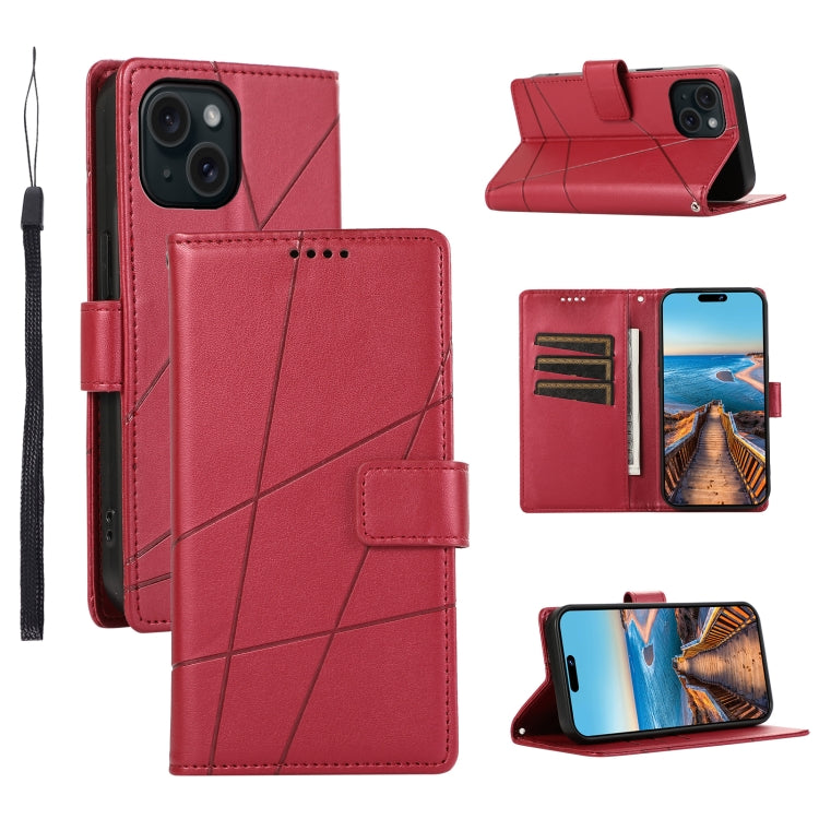 PU Genuine Leather Texture Embossed Line Phone Case, For iPhone 16, For iPhone 15 Pro Max, For iPhone 15 Pro, For iPhone 15 Plus