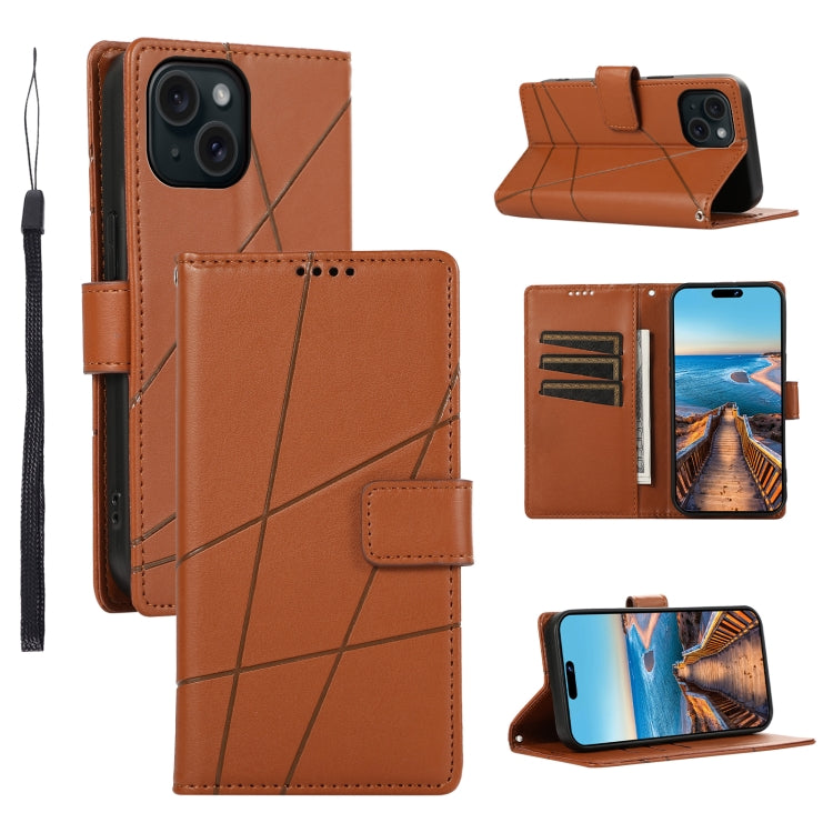PU Genuine Leather Texture Embossed Line Phone Case, For iPhone 16, For iPhone 15 Pro Max, For iPhone 15 Pro, For iPhone 15 Plus
