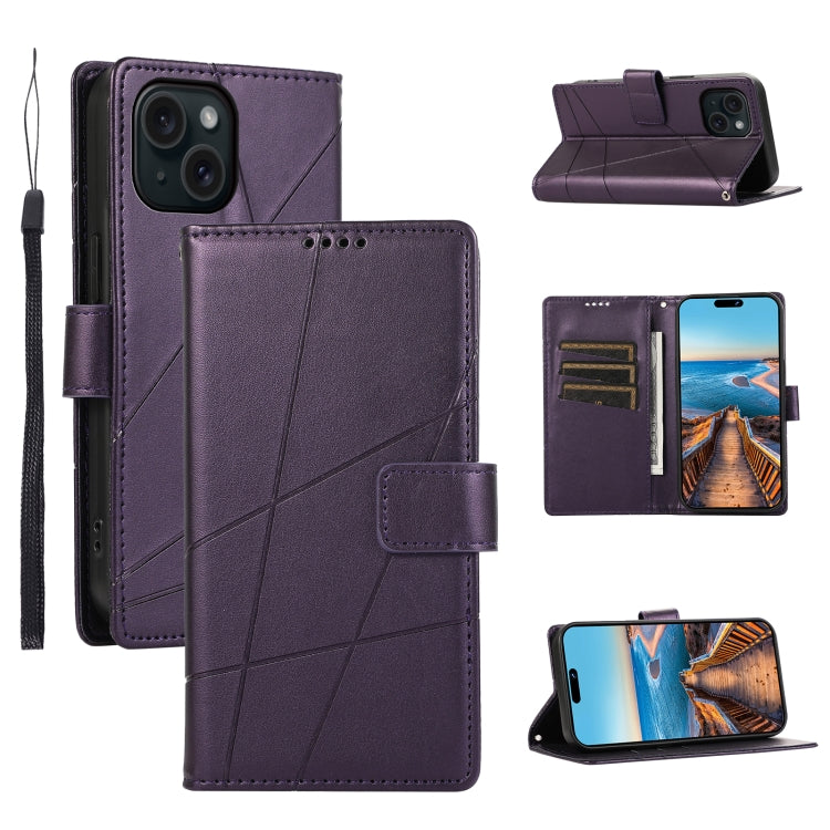 PU Genuine Leather Texture Embossed Line Phone Case, For iPhone 16, For iPhone 15 Pro Max, For iPhone 15 Pro, For iPhone 15 Plus