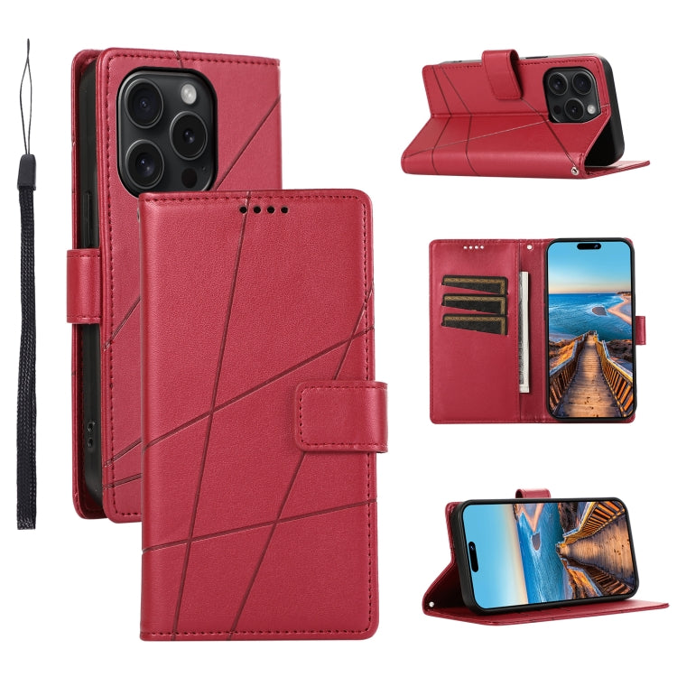 PU Genuine Leather Texture Embossed Line Phone Case, For iPhone 16, For iPhone 15 Pro Max, For iPhone 15 Pro, For iPhone 15 Plus