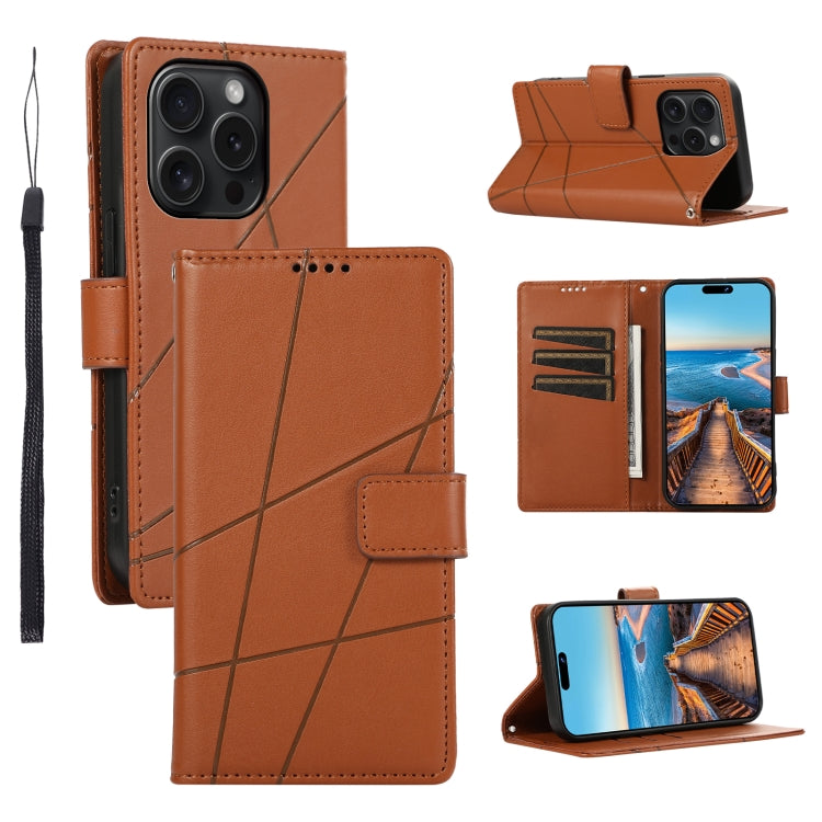 PU Genuine Leather Texture Embossed Line Phone Case, For iPhone 16, For iPhone 15 Pro Max, For iPhone 15 Pro, For iPhone 15 Plus