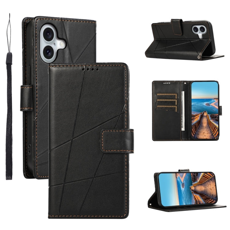 PU Genuine Leather Texture Embossed Line Phone Case, For iPhone 16, For iPhone 15 Pro Max, For iPhone 15 Pro, For iPhone 15 Plus