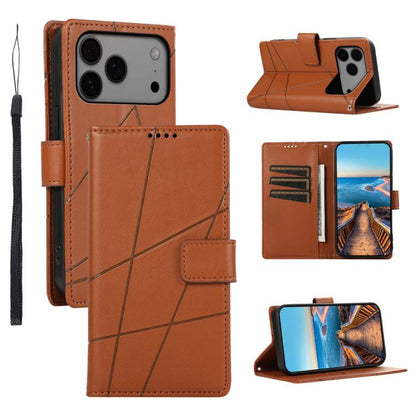 PU Genuine Leather Texture Embossed Line Phone Case, For iPhone 17e / 16e, For iPhone 17 Pro Max, For iPhone 17 Pro, For iPhone 17
