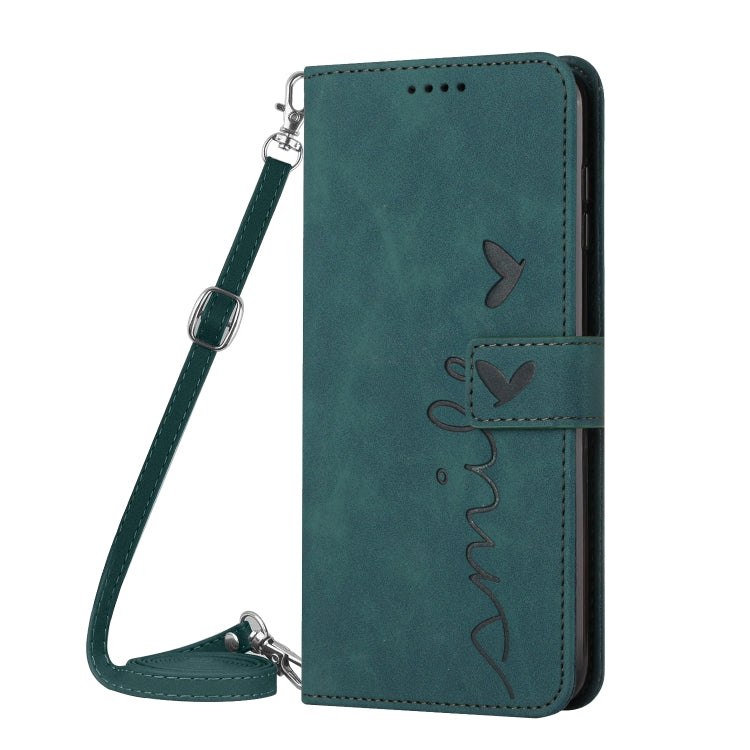 Skin Feel Heart Embossed Leather Phone Case with Long Lanyard, Series 3
