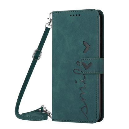 Skin Feel Heart Embossed Leather Phone Case with Long Lanyard, Series 3