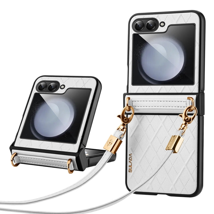 SULADA Elegant Rhombic Texture Folding Phone Case with Lanyard, For Samsung Galaxy Z Flip6 / Flip7 FE, For Samsung Galaxy Z Flip5, For Samsung Galaxy Z Flip4, For Samsung Galaxy Z Flip3 5G