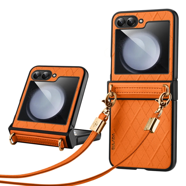 SULADA Elegant Rhombic Texture Folding Phone Case with Lanyard, For Samsung Galaxy Z Flip6 / Flip7 FE, For Samsung Galaxy Z Flip5, For Samsung Galaxy Z Flip4, For Samsung Galaxy Z Flip3 5G