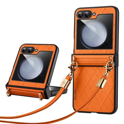 SULADA Elegant Rhombic Texture Folding Phone Case with Lanyard, For Samsung Galaxy Z Flip6 / Flip7 FE, For Samsung Galaxy Z Flip5, For Samsung Galaxy Z Flip4, For Samsung Galaxy Z Flip3 5G