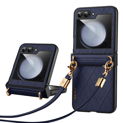 SULADA Elegant Rhombic Texture Folding Phone Case with Lanyard, For Samsung Galaxy Z Flip6 / Flip7 FE, For Samsung Galaxy Z Flip5, For Samsung Galaxy Z Flip4, For Samsung Galaxy Z Flip3 5G