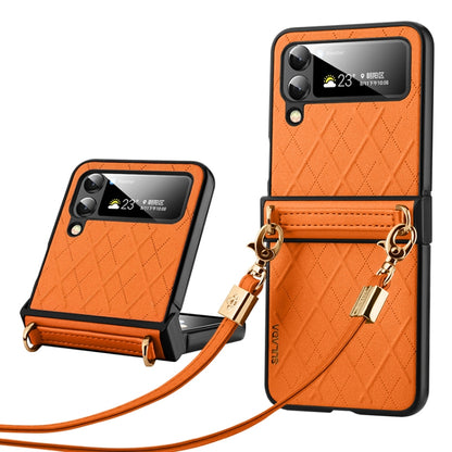 SULADA Elegant Rhombic Texture Folding Phone Case with Lanyard, For Samsung Galaxy Z Flip6 / Flip7 FE, For Samsung Galaxy Z Flip5, For Samsung Galaxy Z Flip4, For Samsung Galaxy Z Flip3 5G