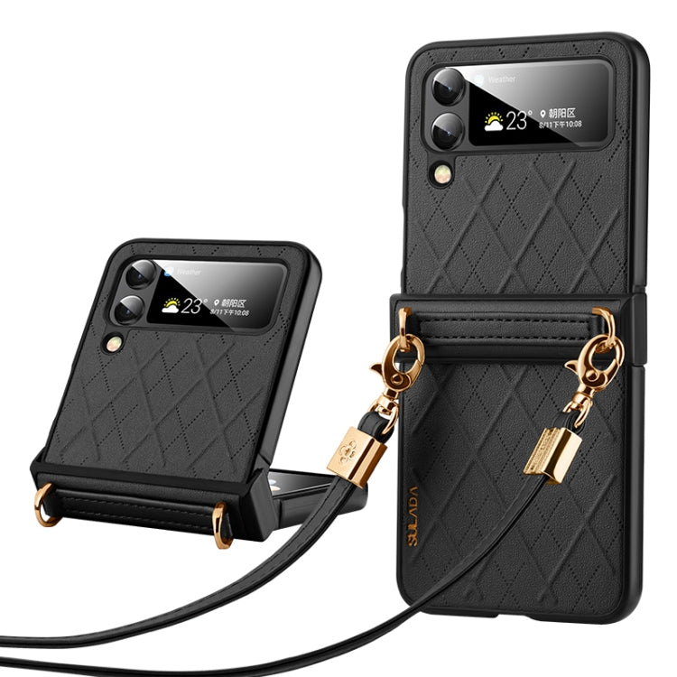 SULADA Elegant Rhombic Texture Folding Phone Case with Lanyard, For Samsung Galaxy Z Flip6 / Flip7 FE, For Samsung Galaxy Z Flip5, For Samsung Galaxy Z Flip4, For Samsung Galaxy Z Flip3 5G