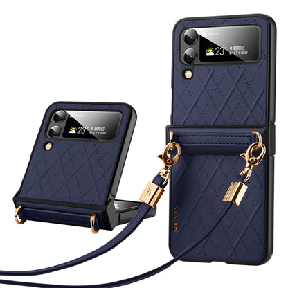 SULADA Elegant Rhombic Texture Folding Phone Case with Lanyard, For Samsung Galaxy Z Flip6 / Flip7 FE, For Samsung Galaxy Z Flip5, For Samsung Galaxy Z Flip4, For Samsung Galaxy Z Flip3 5G