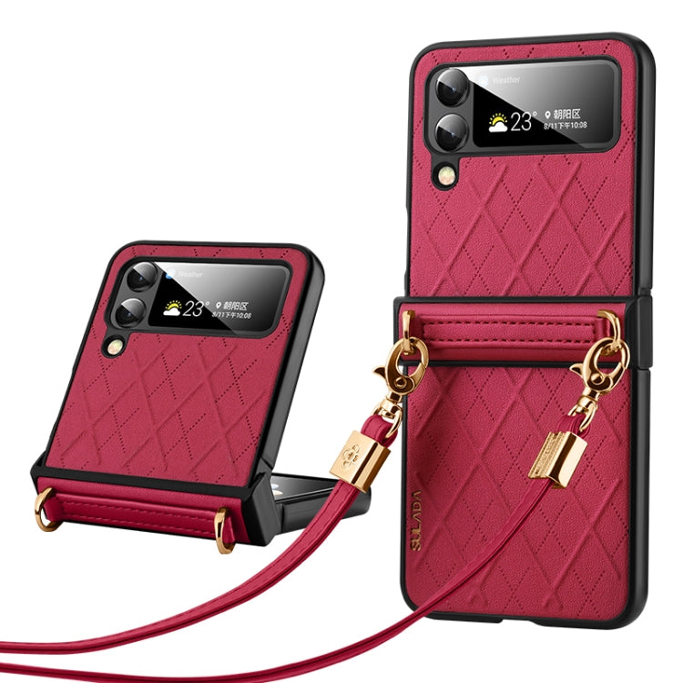 SULADA Elegant Rhombic Texture Folding Phone Case with Lanyard, For Samsung Galaxy Z Flip6 / Flip7 FE, For Samsung Galaxy Z Flip5, For Samsung Galaxy Z Flip4, For Samsung Galaxy Z Flip3 5G