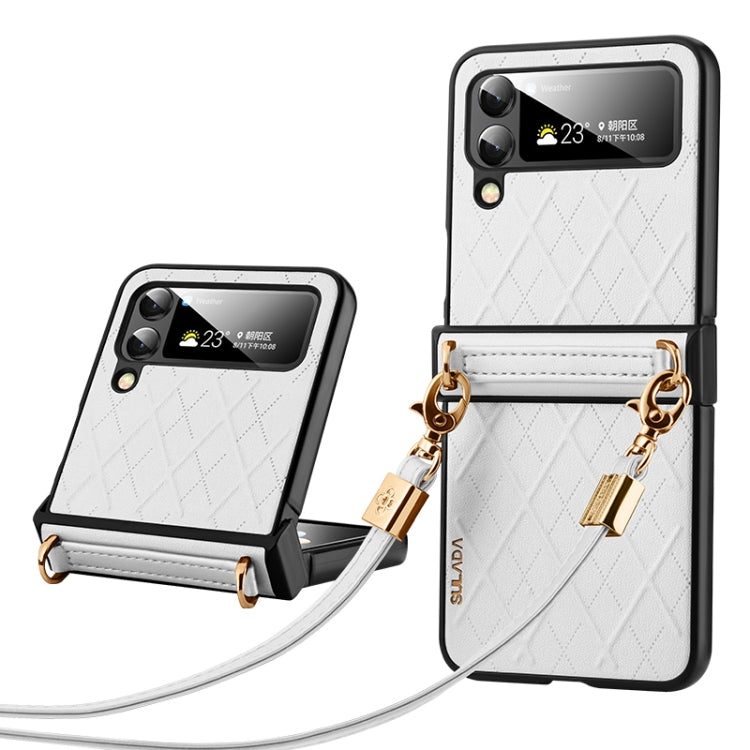 SULADA Elegant Rhombic Texture Folding Phone Case with Lanyard, For Samsung Galaxy Z Flip6 / Flip7 FE, For Samsung Galaxy Z Flip5, For Samsung Galaxy Z Flip4, For Samsung Galaxy Z Flip3 5G