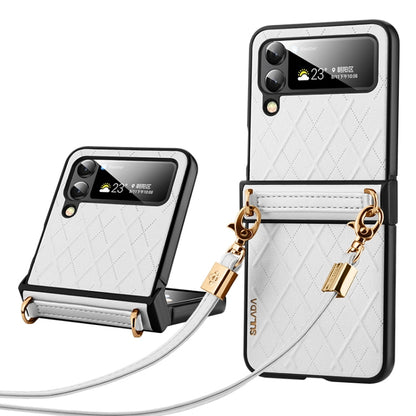 SULADA Elegant Rhombic Texture Folding Phone Case with Lanyard, For Samsung Galaxy Z Flip6 / Flip7 FE, For Samsung Galaxy Z Flip5, For Samsung Galaxy Z Flip4, For Samsung Galaxy Z Flip3 5G