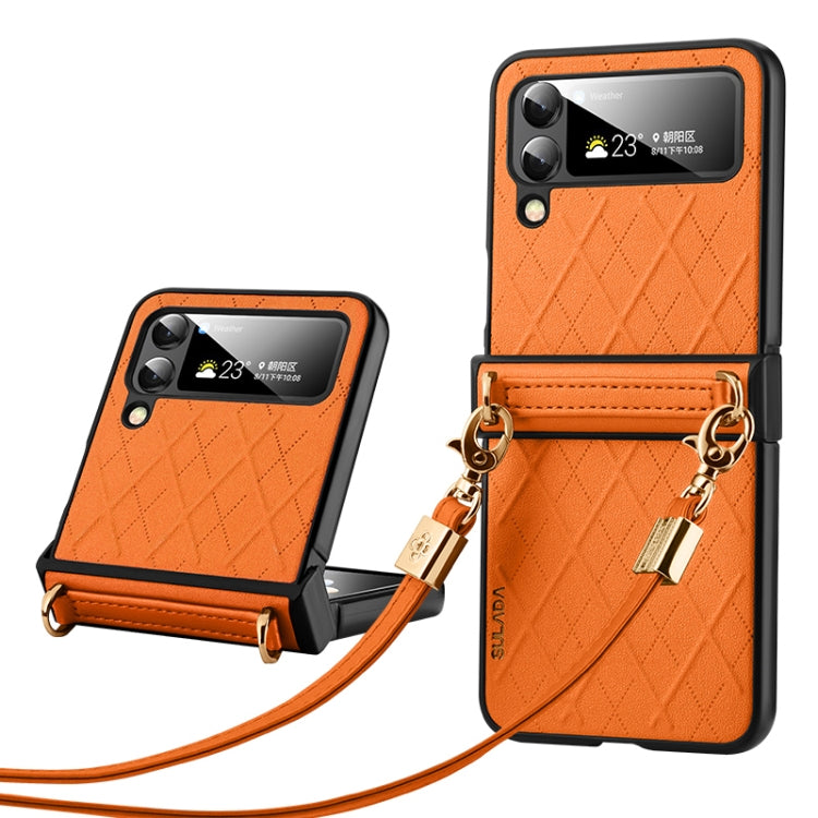 SULADA Elegant Rhombic Texture Folding Phone Case with Lanyard, For Samsung Galaxy Z Flip6 / Flip7 FE, For Samsung Galaxy Z Flip5, For Samsung Galaxy Z Flip4, For Samsung Galaxy Z Flip3 5G