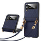 SULADA Elegant Rhombic Texture Folding Phone Case with Lanyard, For Samsung Galaxy Z Flip6 / Flip7 FE, For Samsung Galaxy Z Flip5, For Samsung Galaxy Z Flip4, For Samsung Galaxy Z Flip3 5G