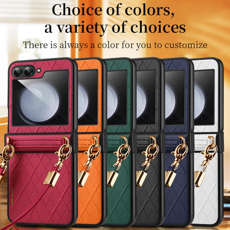SULADA Elegant Rhombic Texture Folding Phone Case with Lanyard, For Samsung Galaxy Z Flip6 / Flip7 FE, For Samsung Galaxy Z Flip5, For Samsung Galaxy Z Flip4, For Samsung Galaxy Z Flip3 5G