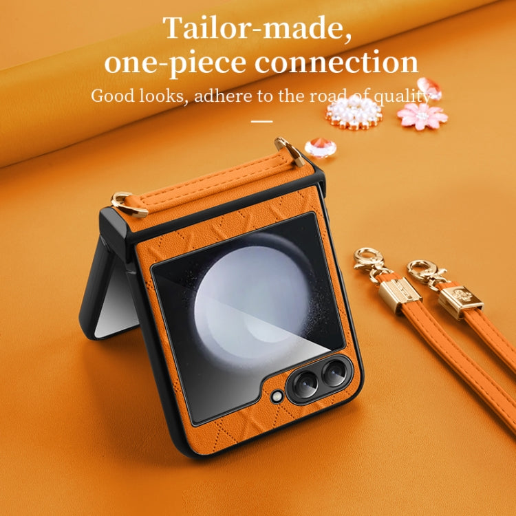 SULADA Elegant Rhombic Texture Folding Phone Case with Lanyard, For Samsung Galaxy Z Flip6 / Flip7 FE, For Samsung Galaxy Z Flip5, For Samsung Galaxy Z Flip4, For Samsung Galaxy Z Flip3 5G