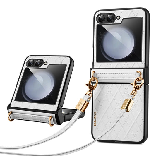 SULADA Elegant Rhombic Texture Folding Phone Case with Lanyard, For Samsung Galaxy Z Flip6 / Flip7 FE, For Samsung Galaxy Z Flip5, For Samsung Galaxy Z Flip4, For Samsung Galaxy Z Flip3 5G