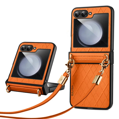 SULADA Elegant Rhombic Texture Folding Phone Case with Lanyard, For Samsung Galaxy Z Flip6 / Flip7 FE, For Samsung Galaxy Z Flip5, For Samsung Galaxy Z Flip4, For Samsung Galaxy Z Flip3 5G