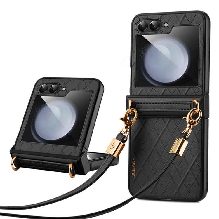 SULADA Elegant Rhombic Texture Folding Phone Case with Lanyard, For Samsung Galaxy Z Flip6 / Flip7 FE, For Samsung Galaxy Z Flip5, For Samsung Galaxy Z Flip4, For Samsung Galaxy Z Flip3 5G