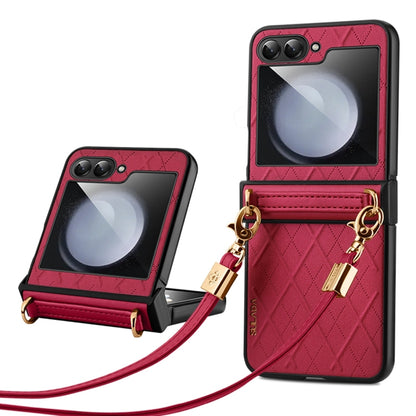 SULADA Elegant Rhombic Texture Folding Phone Case with Lanyard, For Samsung Galaxy Z Flip6 / Flip7 FE, For Samsung Galaxy Z Flip5, For Samsung Galaxy Z Flip4, For Samsung Galaxy Z Flip3 5G