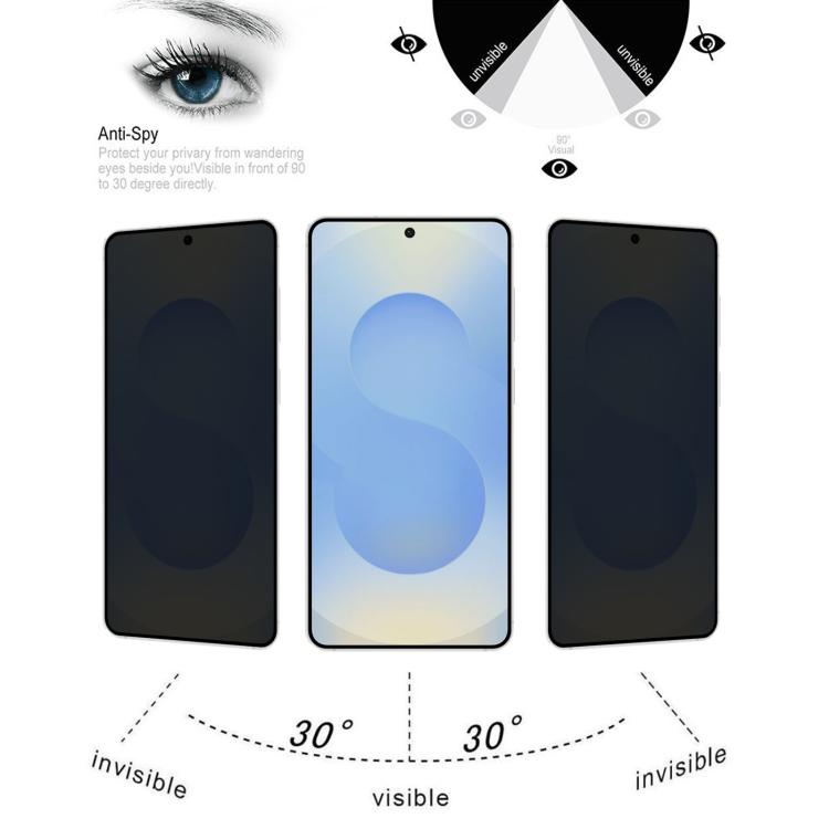 25pcs Full Cover Anti-peeping Tempered Glass Film,  Support Fingerprint Unlocking, For Samsung Galaxy S26+ 5G, For Samsung Galaxy S26 Ultra 5G, For Samsung Galaxy S26 5G, For Samsung Galaxy S25 Edge 5G, For Samsung Galaxy S25 5G                        ...