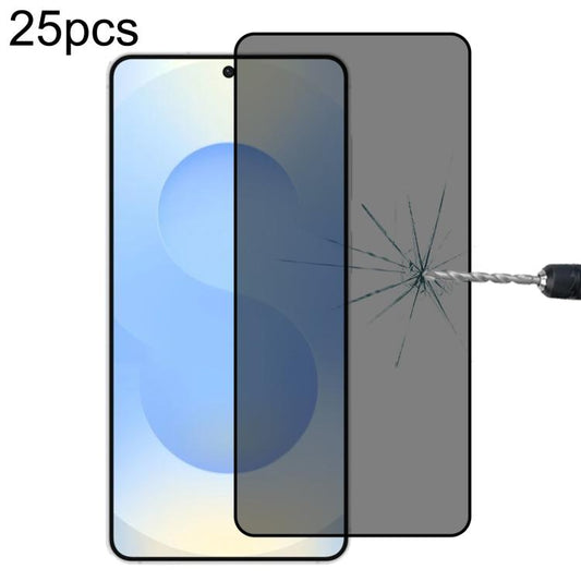 25pcs Full Cover Anti-peeping Tempered Glass Film, Support Fingerprint Unlocking, For Samsung Galaxy S26+ 5G, For Samsung Galaxy S26 Ultra 5G, For Samsung Galaxy S26 5G, For Samsung Galaxy S25 Edge 5G, For Samsung Galaxy S25 5G