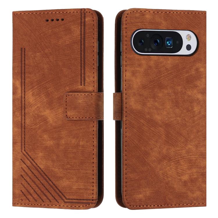 Skin Feel Stripe Pattern Leather Phone Case with Lanyard, For Google Pixel 10 Pro XL, For Google Pixel 10 / 10 Pro, For Google Pixel 9a, For Google Pixel 8a