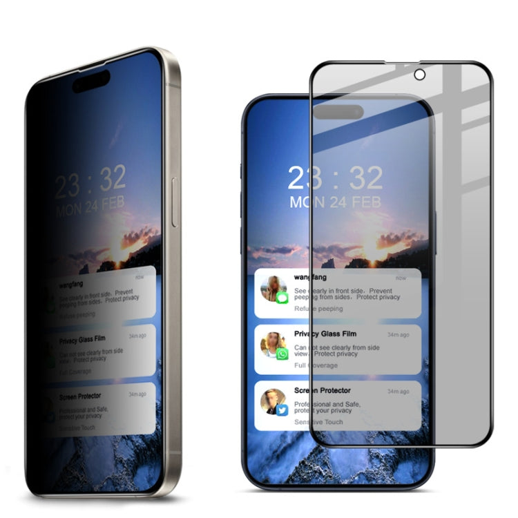 imak HD Full Screen Anti-spy Tempered Glass Protective Film, For iPhone 16e / 17e, For iPhone 15 Pro Max, For iPhone 15 Pro, For iPhone 15 Plus, For iPhone 15