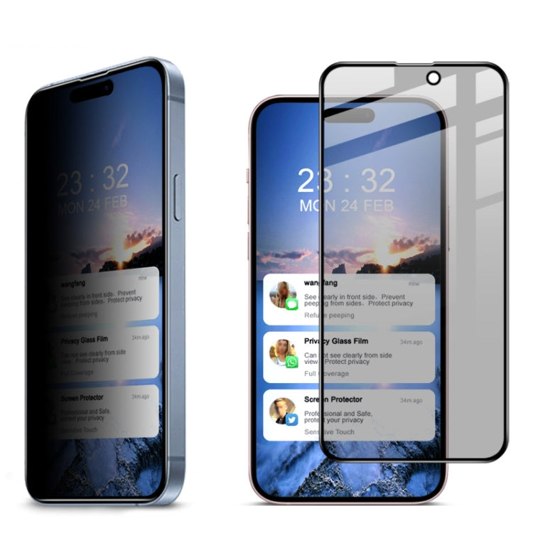 imak HD Full Screen Anti-spy Tempered Glass Protective Film, For iPhone 16e / 17e, For iPhone 15 Pro Max, For iPhone 15 Pro, For iPhone 15 Plus, For iPhone 15